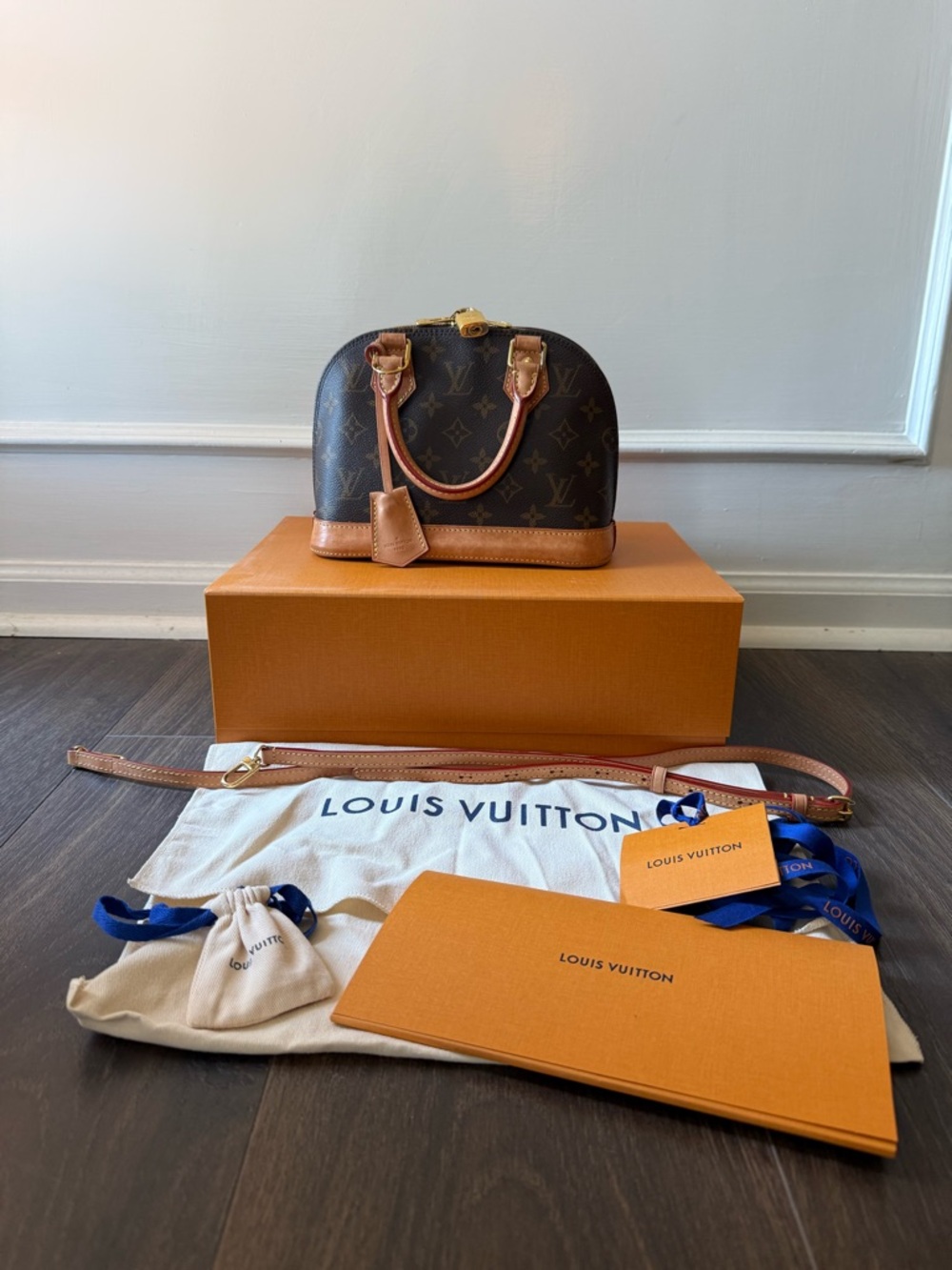 Louis Vuitton Monogram Alma BB Satchel in Brown with Tan Trim